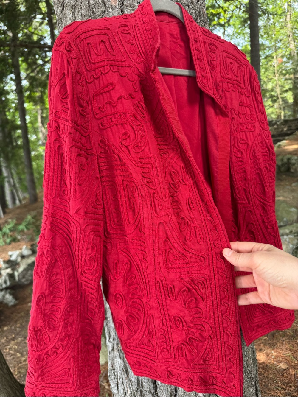Chico's Red Ribbon Textured Jacket M/L - Picture 4 of 14